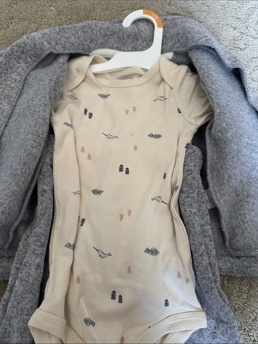 Carter's Heather Gray Shawl Collar Two-Piece Set with Cream Bodysuit